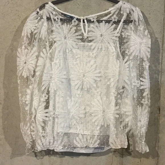 Eva Franco White Floral Sheer Top - Picture 4 of 4
